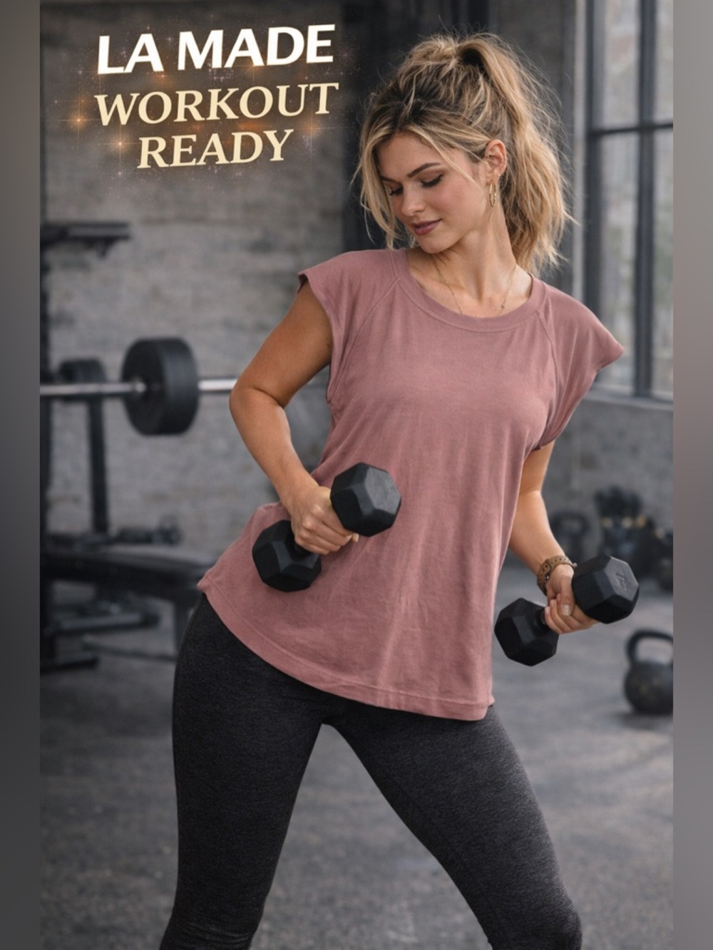 LA Made Workout Tee in Dusty Rose XS